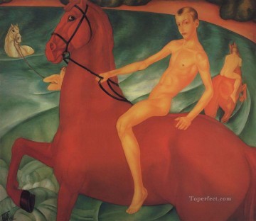 Desnudo Painting - bañando al caballo rojo 1912 Kuzma Petrov Vodkin desnudo moderno